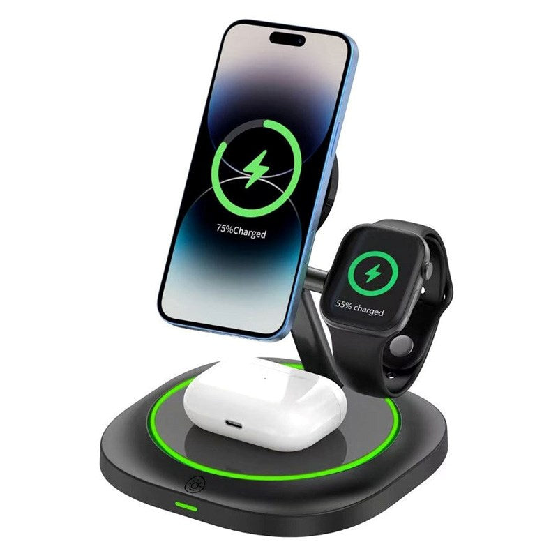 Lippa 3-i-1 Trådløs Oplader m. 15W & USB-C - MagSafe / Qi Kompatible - Sort