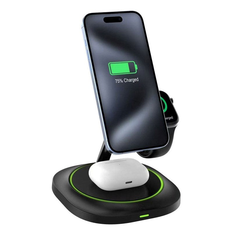 Lippa 3-i-1 Trådløs Oplader m. 15W & USB-C - MagSafe / Qi Kompatible - Sort