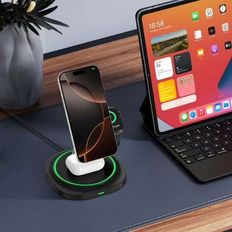Lippa 3-i-1 Trådløs Oplader m. 15W & USB-C - MagSafe / Qi Kompatible - Sort