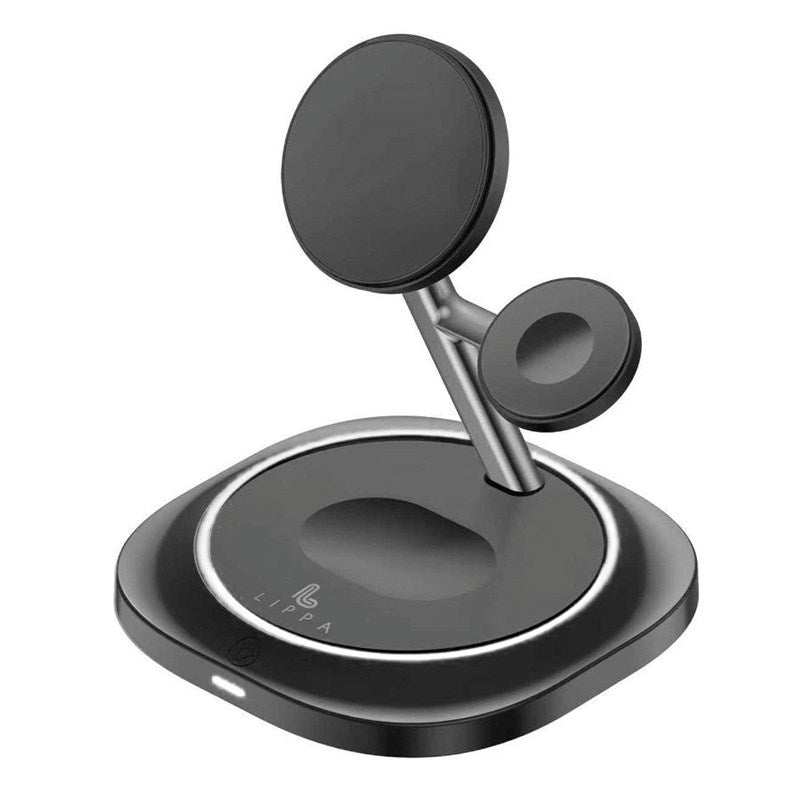 Lippa 3-i-1 Trådløs Oplader m. 15W & USB-C - MagSafe / Qi Kompatible - Sort