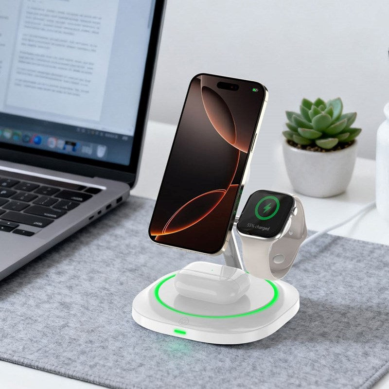 Lippa 3-i-1 Trådløs Oplader m. 15W & USB-C - MagSafe / Qi Kompatible - Hvid