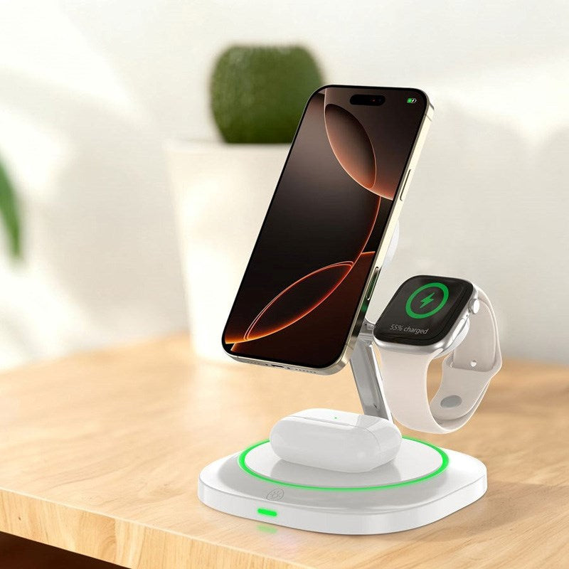 Lippa 3-i-1 Trådløs Oplader m. 15W & USB-C - MagSafe / Qi Kompatible - Hvid
