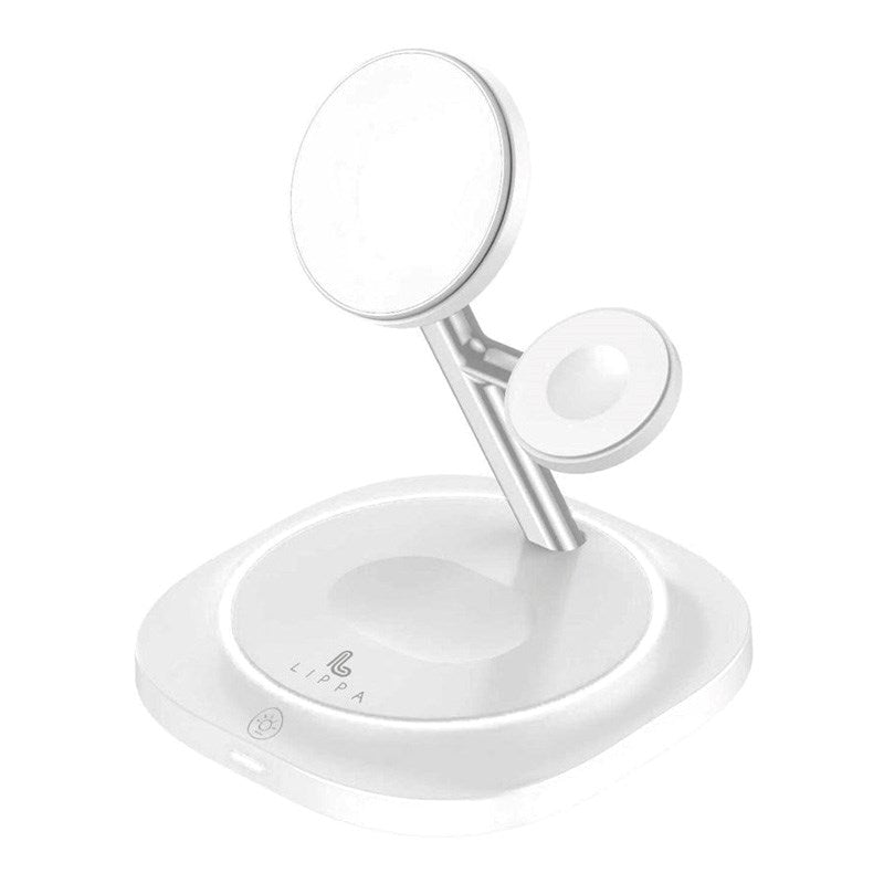 Lippa 3-i-1 Trådløs Oplader m. 15W & USB-C - MagSafe / Qi Kompatible - Hvid