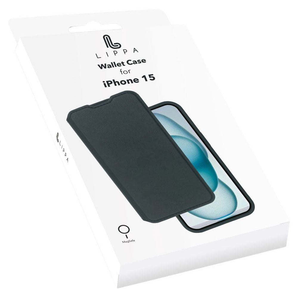 iPhone 15 Lippa 2-i-1 Wallet Flip Cover - Sort