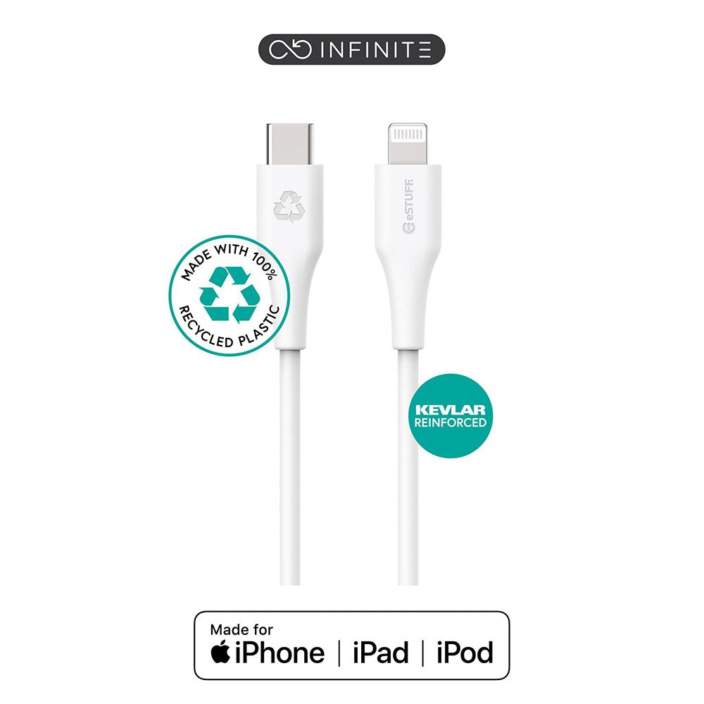eSTUFF INFINITE MFI USB-C til Lightning Kabel 3 m - 12W - 100% Genbrugsplastik - Hvid
