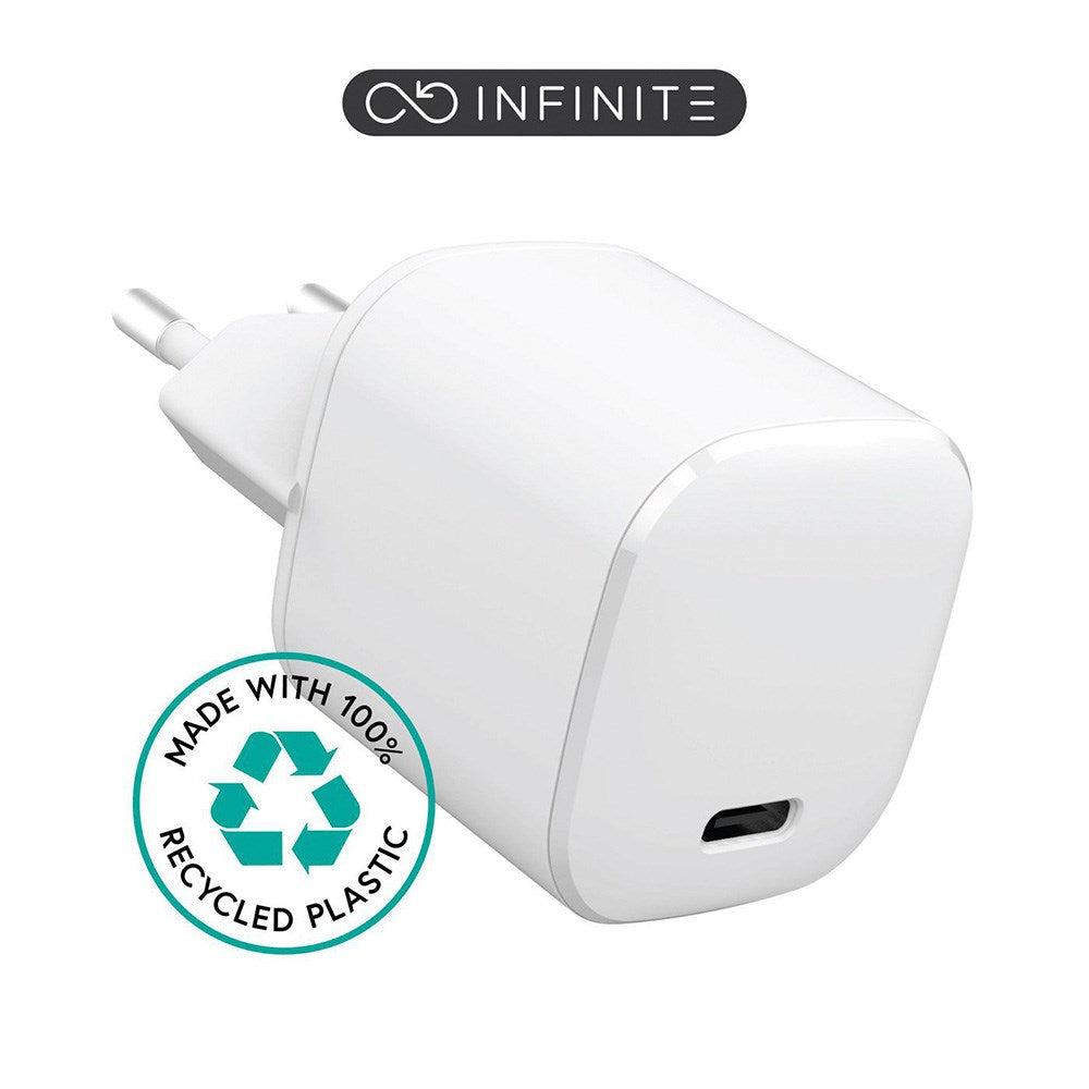 eSTUFF INFINITE 20W Vægoplader m. PD USB-C - 100% Genbrugsplastik - Hvid