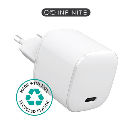 eSTUFF INFINITE 20W Vægoplader m. PD USB-C - 100% Genbrugsplastik - Hvid