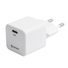 eSTUFF INFINITE GaN 30W Vægoplader m. PD USB-C - 100% Genbrugsplastik - Hvid