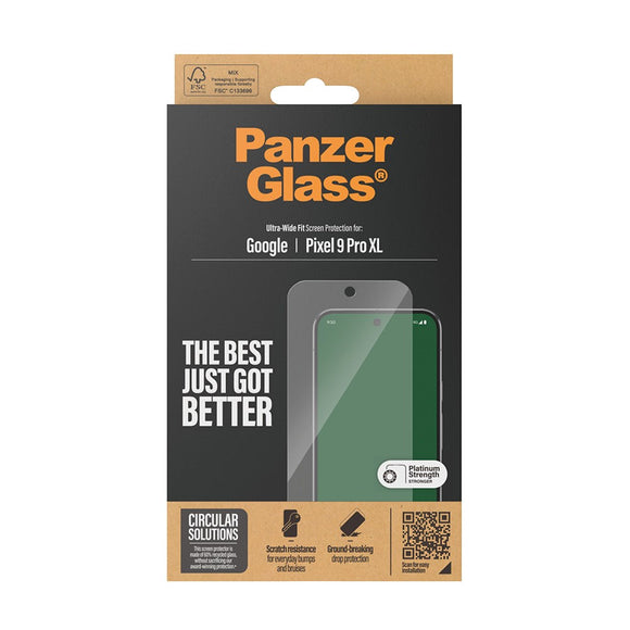 Google Pixel 9 Pro XL PanzerGlass Ultra Wide Fit Skærmbeskyttelse - Platinum Strength - Gennemsigtig