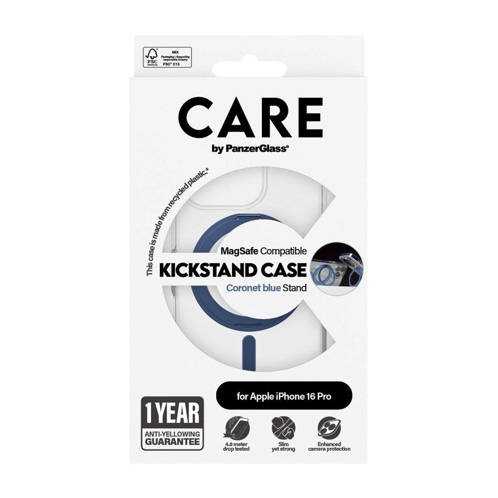 CARE by PanzerGlass iPhone 16 Pro Feature Kickstand Case - MagSafe Kompatibel - Transparent / Coronet Blue