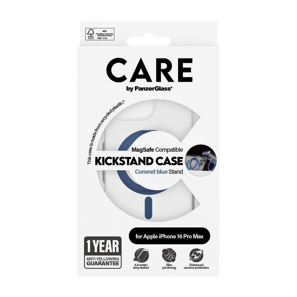 CARE by PanzerGlass iPhone 16 Pro Max Feature Kickstand Case - MagSafe Kompatibel - Transparent / Coronet Blue