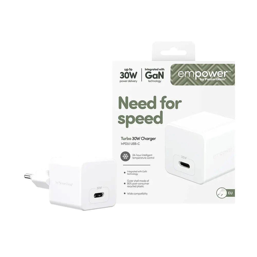 empower by PanzerGlass Turbo 30W Vægoplader m. 1x USB-C - Silver White