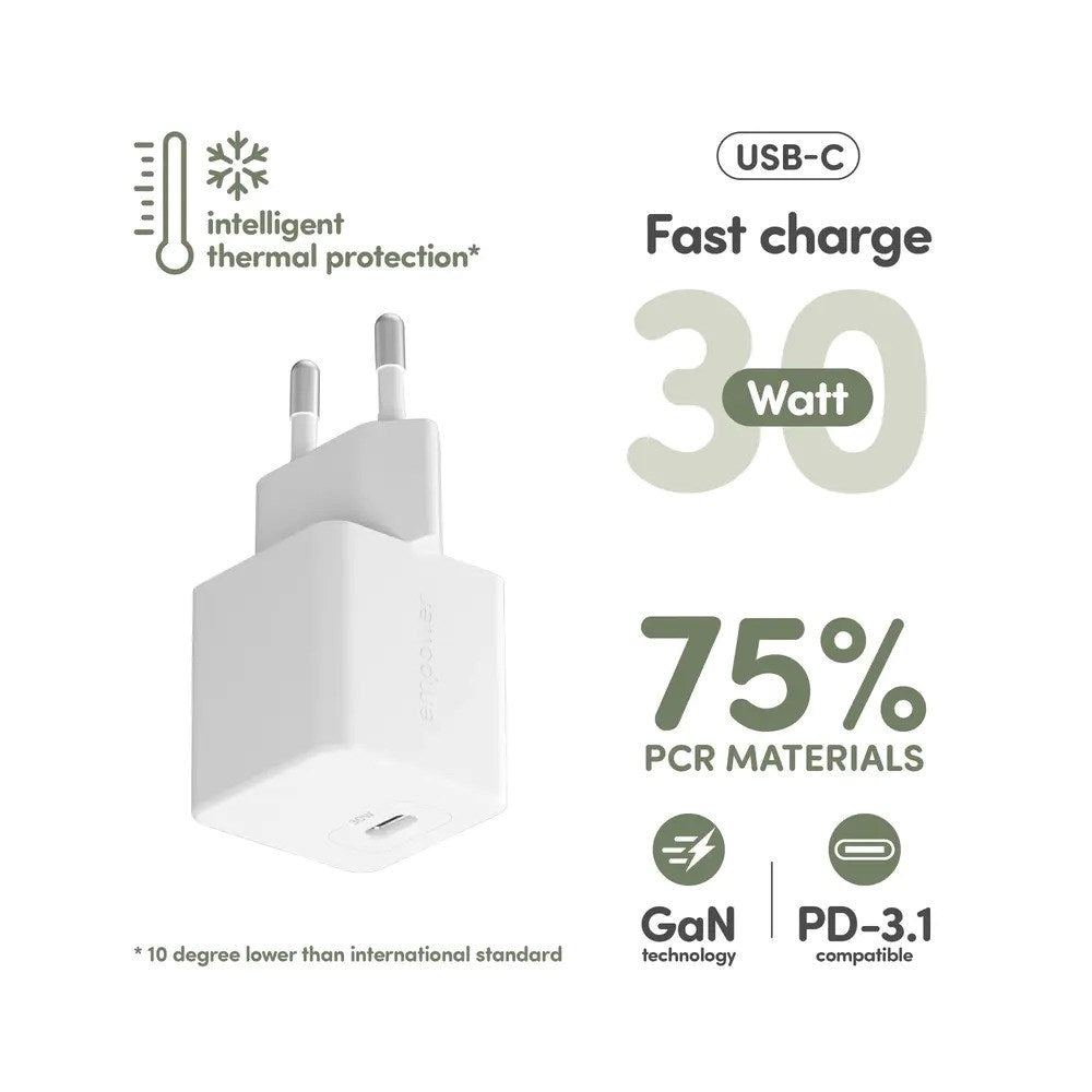 empower by PanzerGlass Turbo 30W Vægoplader m. 1x USB-C - Silver White