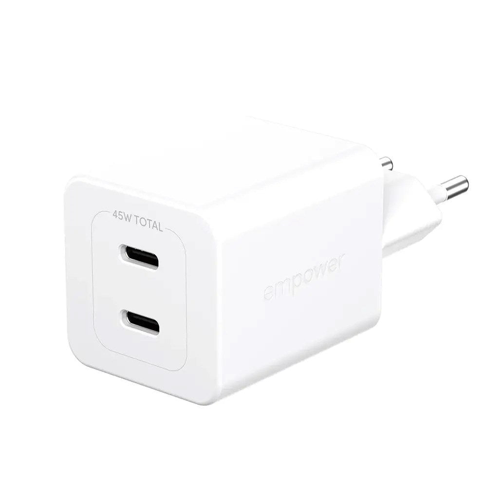 empower by PanzerGlass Turbo 45W Vægoplader m. 2x USB-C - Silver White