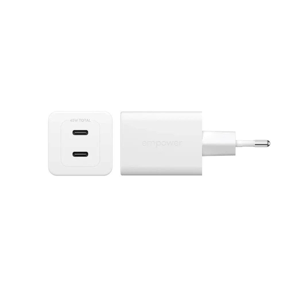 empower by PanzerGlass Turbo 45W Vægoplader m. 2x USB-C - Silver White
