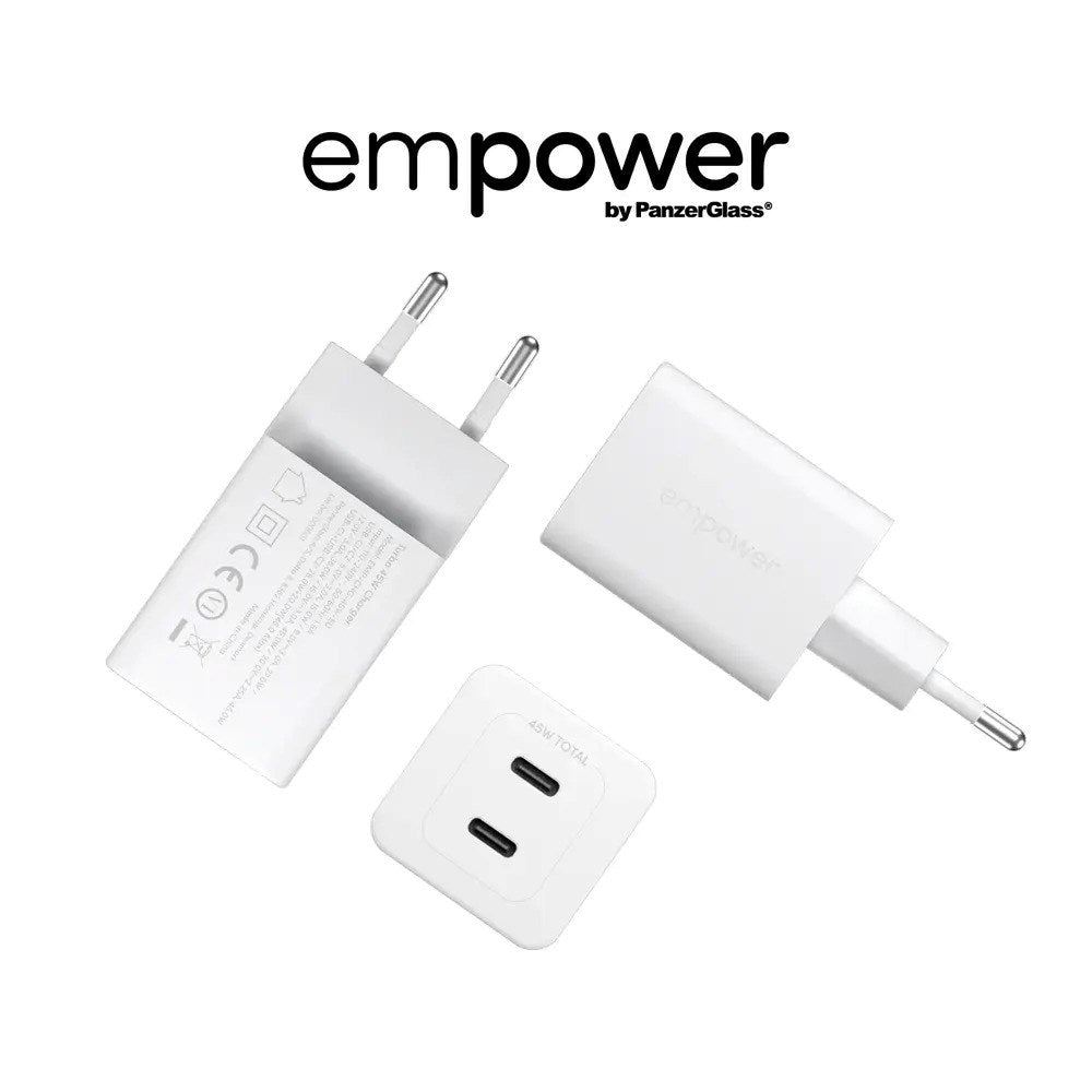 empower by PanzerGlass Turbo 45W Vægoplader m. 2x USB-C - Silver White
