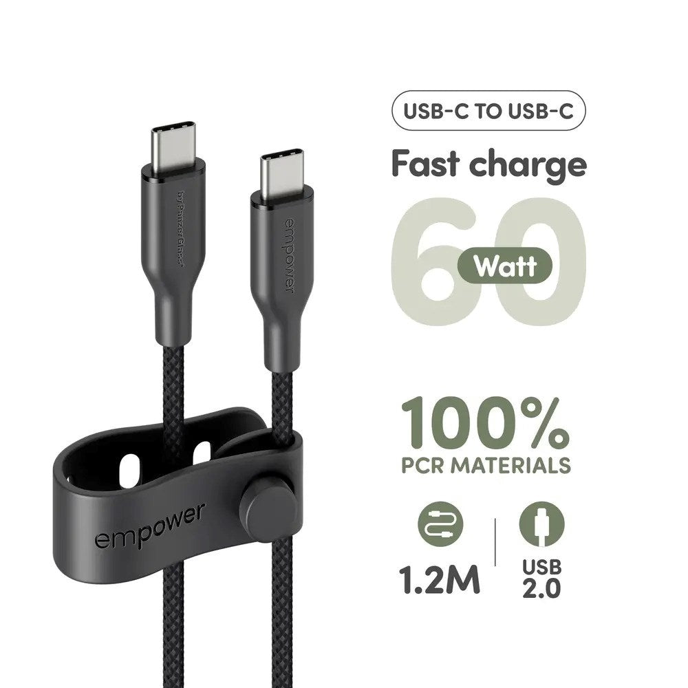 empower by PanzerGlass Racing 60W USB-C til USB-C Kabel - 1.2m - Space Black