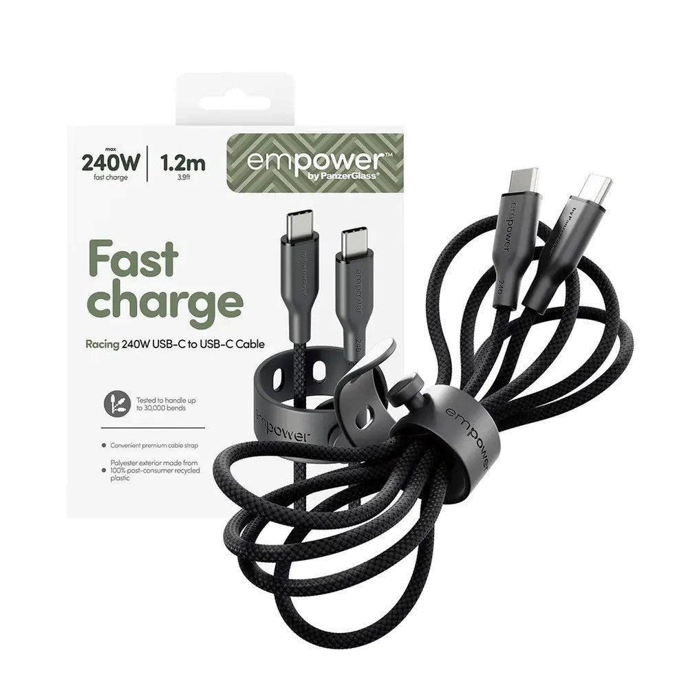 empower by PanzerGlass Racing 240W USB-C til USB-C Kabel - 1.2m - Space Black