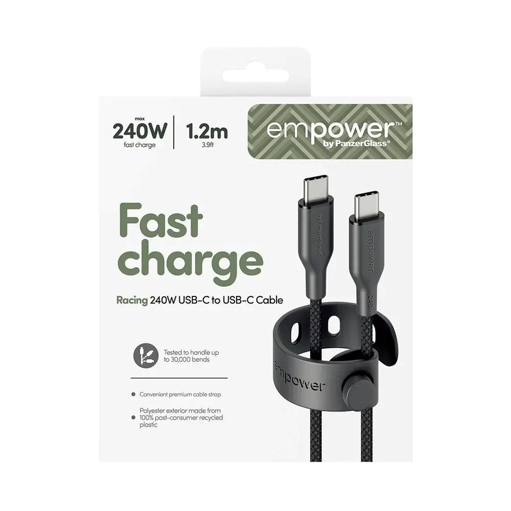 empower by PanzerGlass Racing 240W USB-C til USB-C Kabel - 1.2m - Space Black