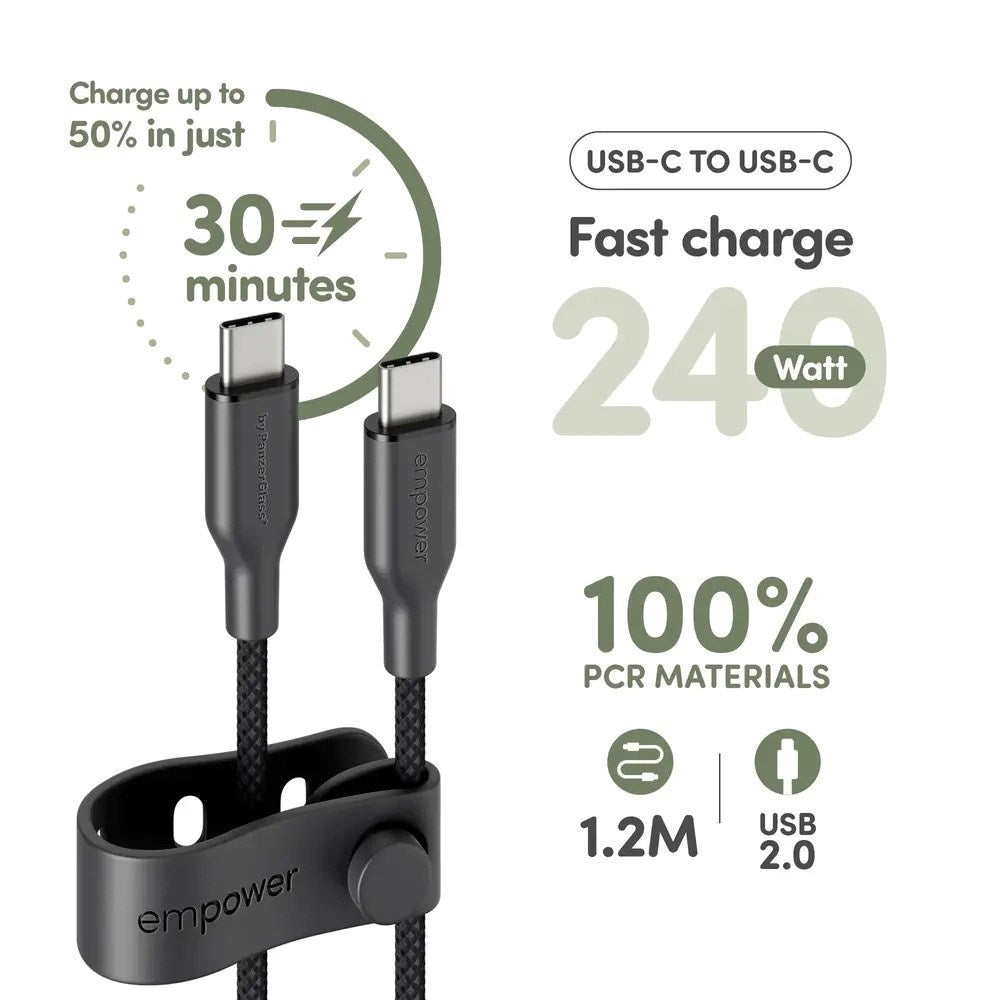 empower by PanzerGlass Racing 240W USB-C til USB-C Kabel - 1.2m - Space Black