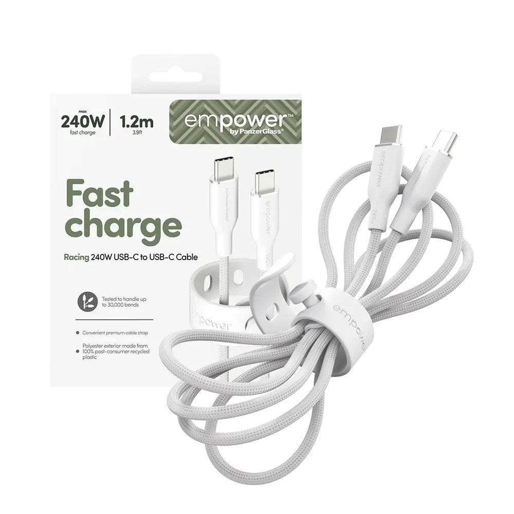 empower by PanzerGlass Racing 240W USB-C til USB-C Kabel - 1.2m - Silver White