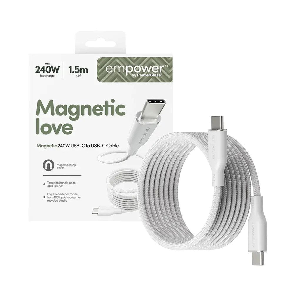 empower by PanzerGlass Magnetic 240W USB-C til USB-C Kabel - 1.5m - Silver White