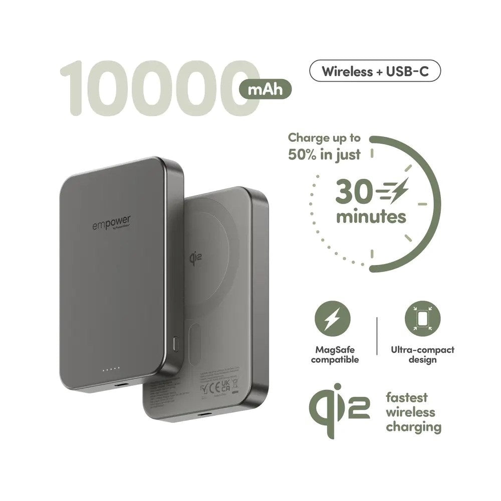 empower by PanzerGlass empower Bank - 10.000 mAh - Qi2 / MagSafe Kompatibel - Titanium