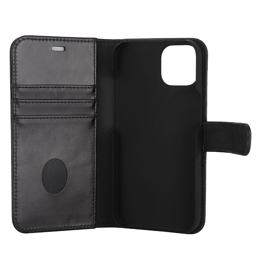 RadiCover Exclusive 2-in-1 - iPhone 14 / 13 - Ægte Læder Cover - 86% Strålingsbeskyttelse - Sort