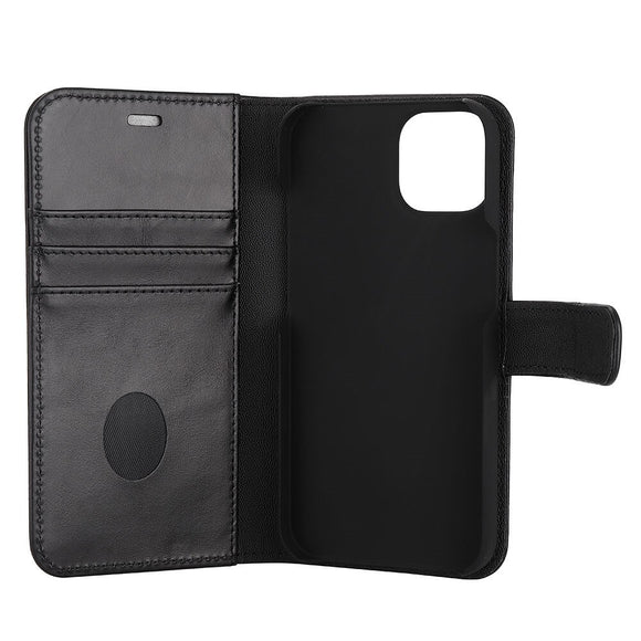 RadiCover Exclusive 2-in-1 - iPhone 14 / 13 - Ægte Læder Cover - 86% Strålingsbeskyttelse - Sort
