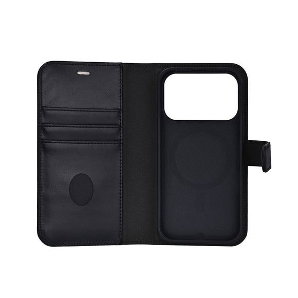 RadiCover Exclusive iPhone 17 Pro 2-in-1 Anti Stråling Læder Flip Cover m. Pung - MagSafe Kompatibel - Sort