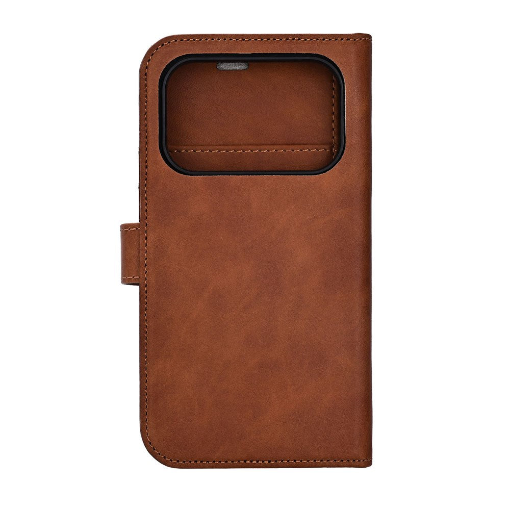 RadiCover Exclusive iPhone 17 Pro 2-in-1 Anti Stråling Læder Flip Cover m. Pung - MagSafe Kompatibel - Brun
