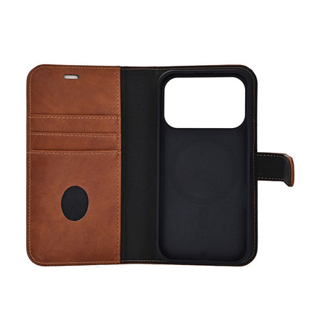 RadiCover Exclusive iPhone 17 Pro 2-in-1 Anti Stråling Læder Flip Cover m. Pung - MagSafe Kompatibel - Brun