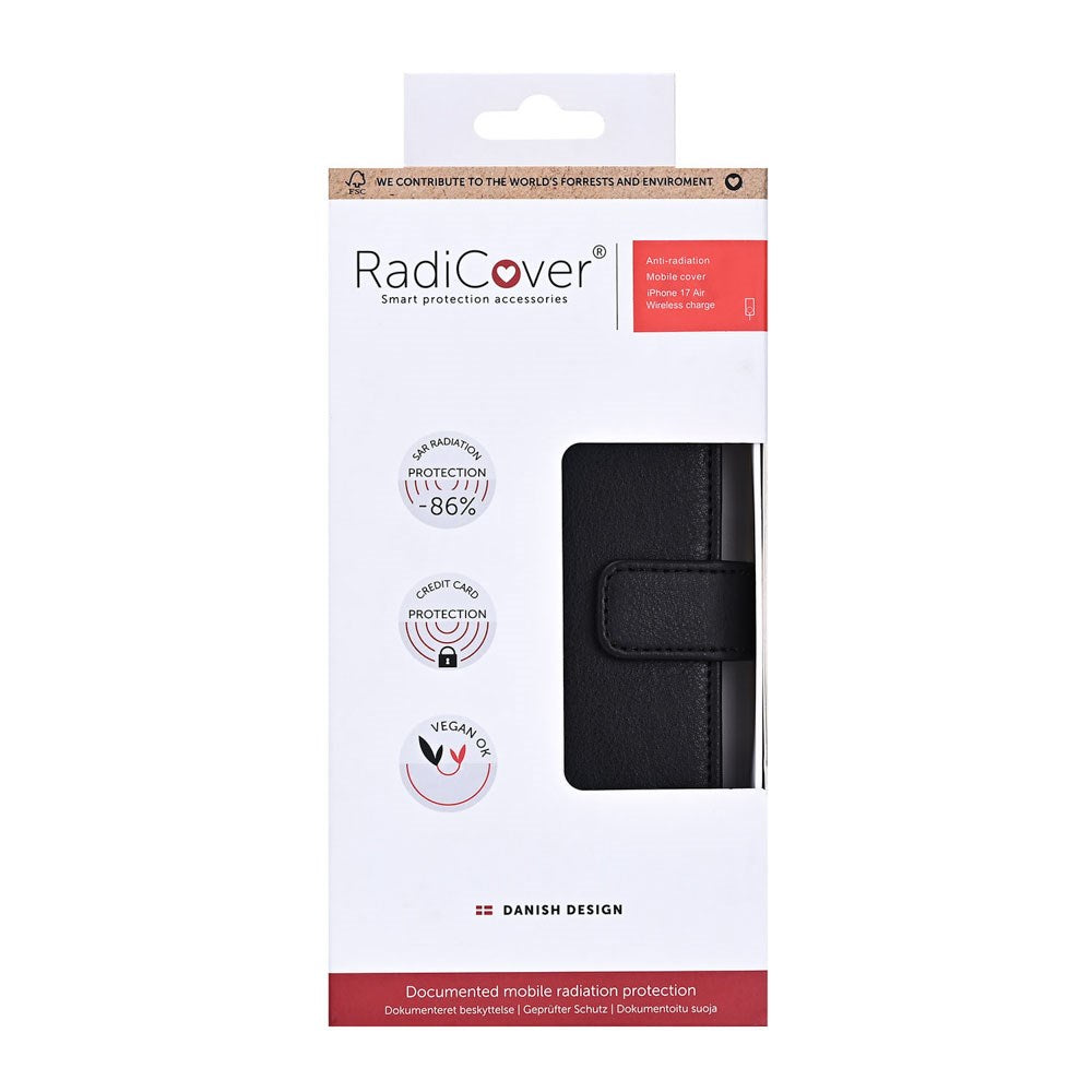 RadiCover iPhone Air Anti Stråling Kunstlæder Flip Cover m. Kortholder - Sort