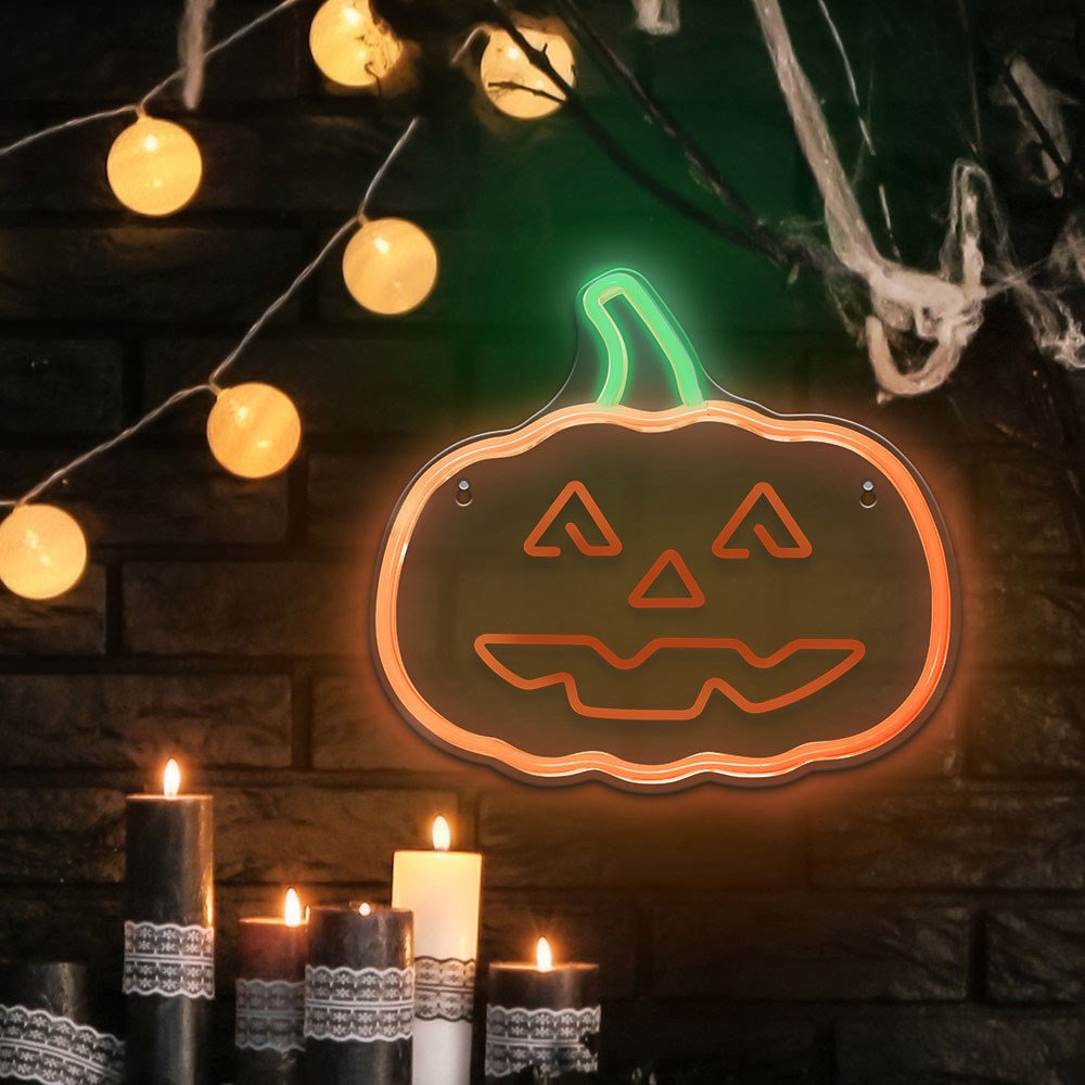 Forever Light Halloween LED Neon Skilt - Orange og Grønt Lys m. Græskar