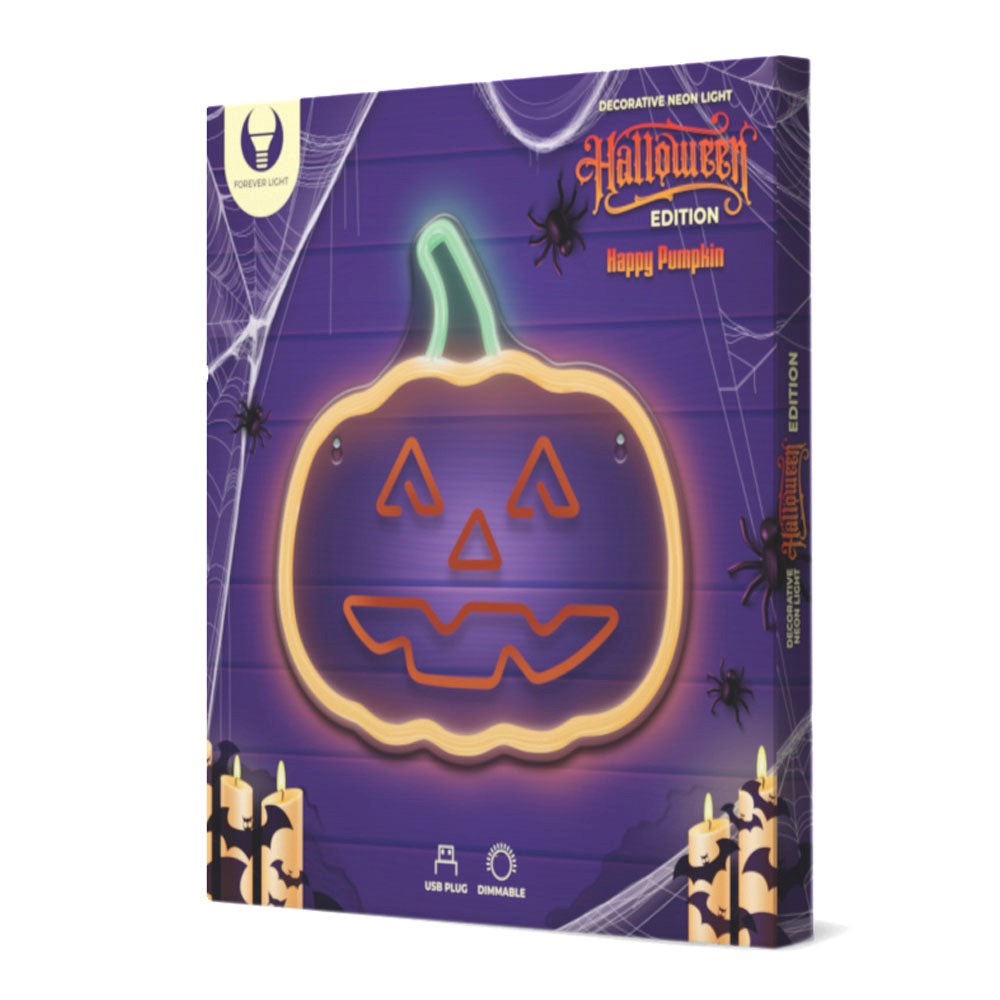 Forever Light Halloween LED Neon Skilt - Orange og Grønt Lys m. Græskar