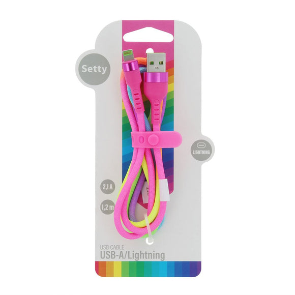 Setty USB-A til Lightning Kabel 10 W - 1,2 m. - Regnbue