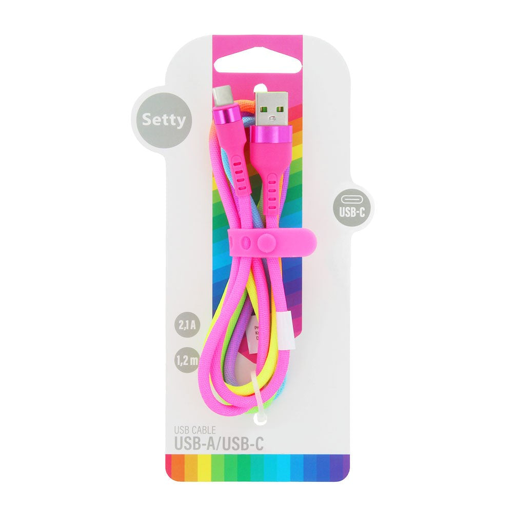 Setty USB-C Kabel 10 W - 1,2 m. - Regnbue