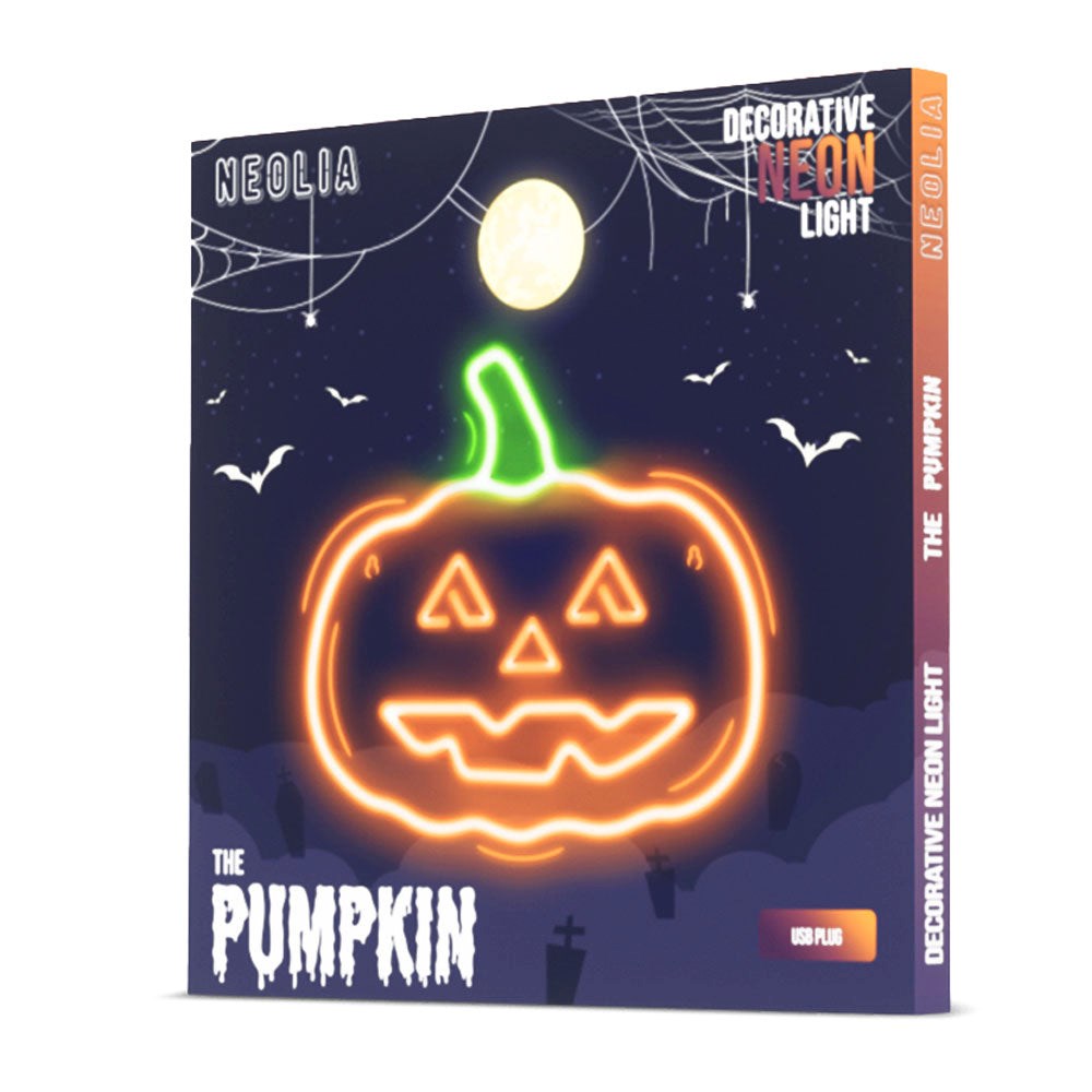 Neolia Halloween LED Neon Skilt - Orange og Grønt Lys m. Græskar