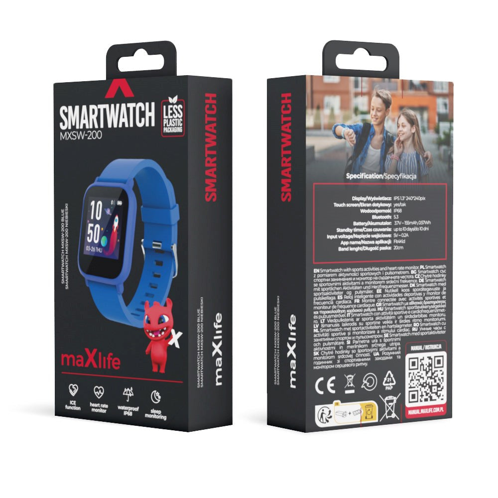 Maxlife MXSW-200 Smartwatch Vandtæt & m. Pulsmåler - Blå