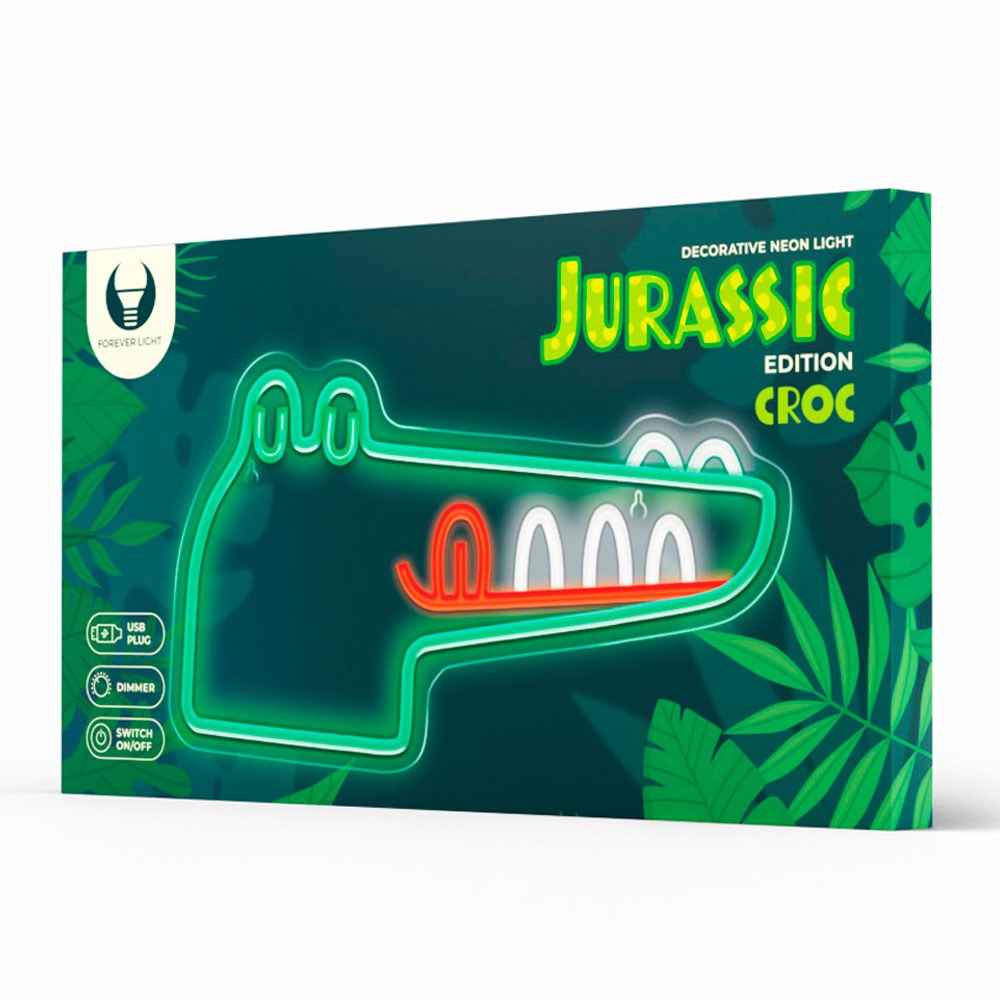 Forever Light LED Neon Skilt Jurassic Edition - Flerfarvet Lys m. Krokodille