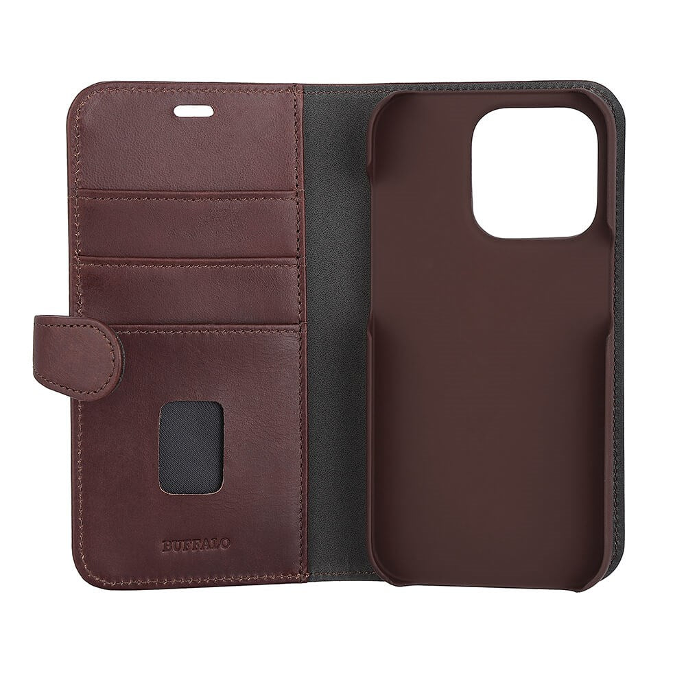 iPhone 14 Pro Buffalo Wallet Ægte Læder Magnet Cover m. Pung - Brun