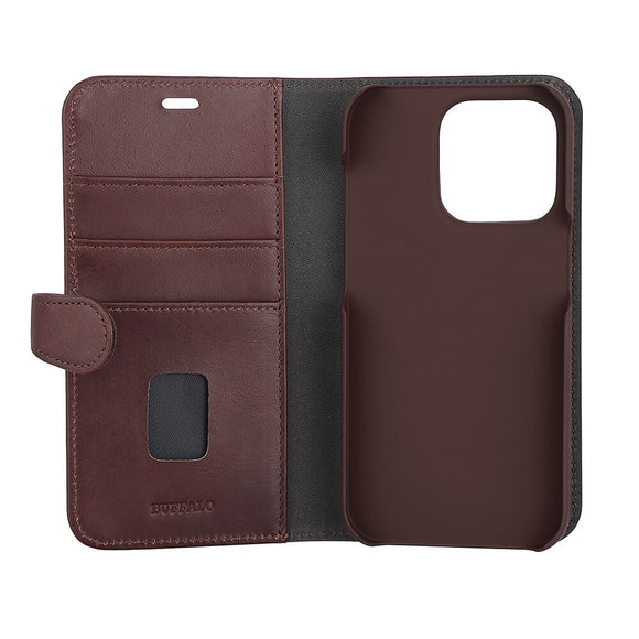 iPhone 14 Pro Buffalo Wallet Ægte Læder Magnet Cover m. Pung - Brun