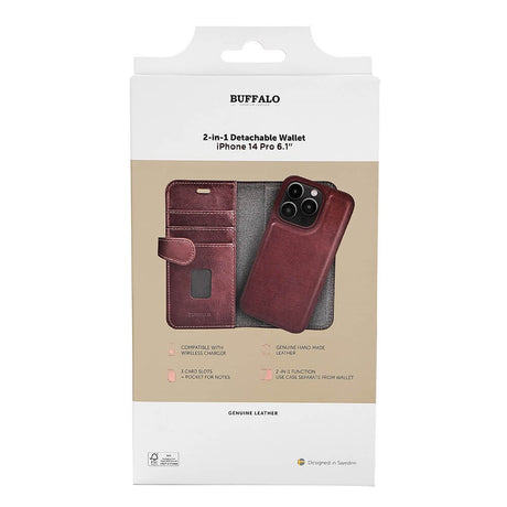 iPhone 14 Pro Buffalo Wallet Ægte Læder Magnet Cover m. Pung - Brun