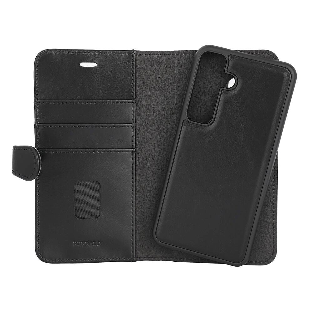 Samsung Galaxy S24 Buffalo 2-in-1 Wallet Ægte Læder Magnet Cover m. Pung - Sort