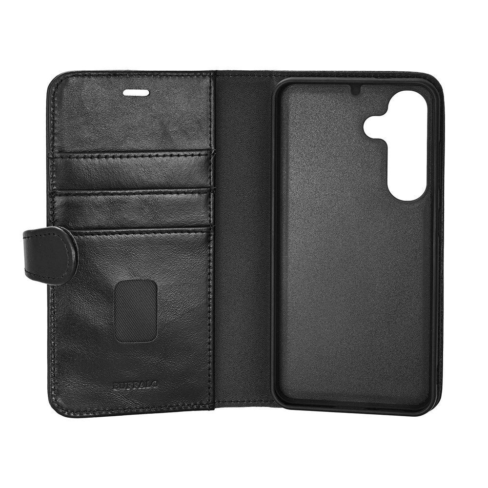 Samsung Galaxy S25 Buffalo 2-in-1 Wallet Ægte Læder Magnet Cover m. Pung - Sort