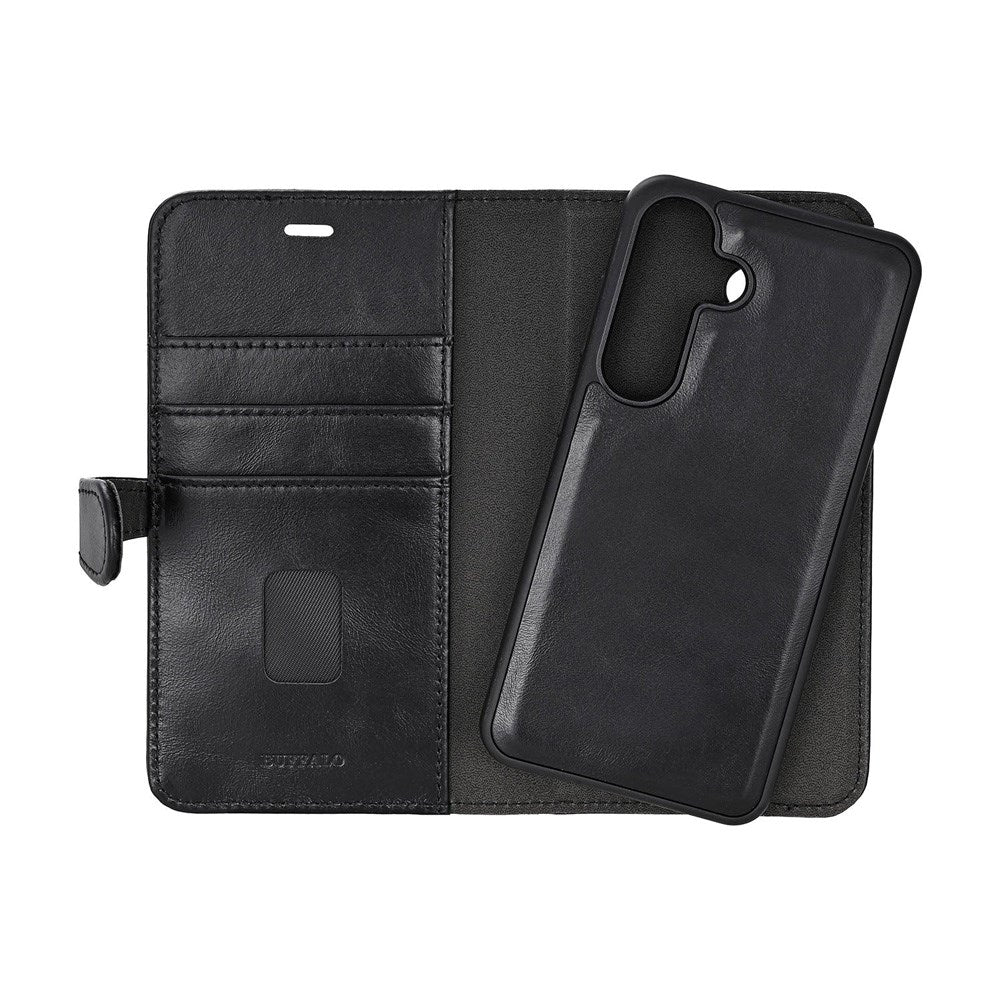 Samsung Galaxy S25 Buffalo 2-in-1 Wallet Ægte Læder Magnet Cover m. Pung - Sort