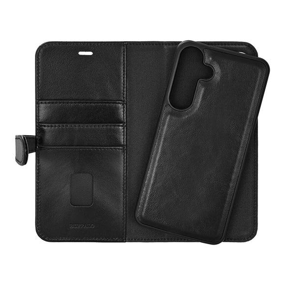 Samsung Galaxy S25+ (Plus) Buffalo 2-in-1 Wallet Ægte Læder Magnet Cover m. Pung - Sort