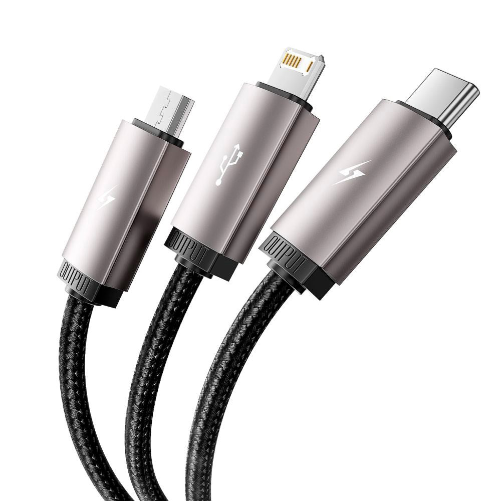 Tech-Protect Ultraboost 3-i-1 3.5A Kabel m. Lightning / USB-C / Micro-USB - 1 m. - Grå