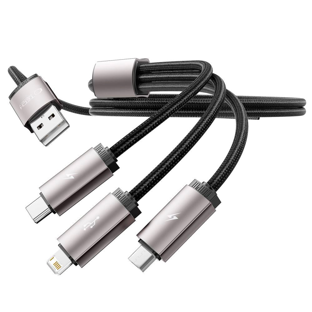 Tech-Protect Ultraboost 3-i-1 3.5A Kabel m. Lightning / USB-C / Micro-USB - 1 m. - Grå