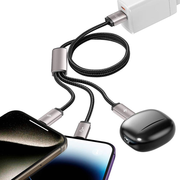Tech-Protect Ultraboost 3-i-1 3.5A Kabel m. Lightning / USB-C / Micro-USB - 1 m. - Grå